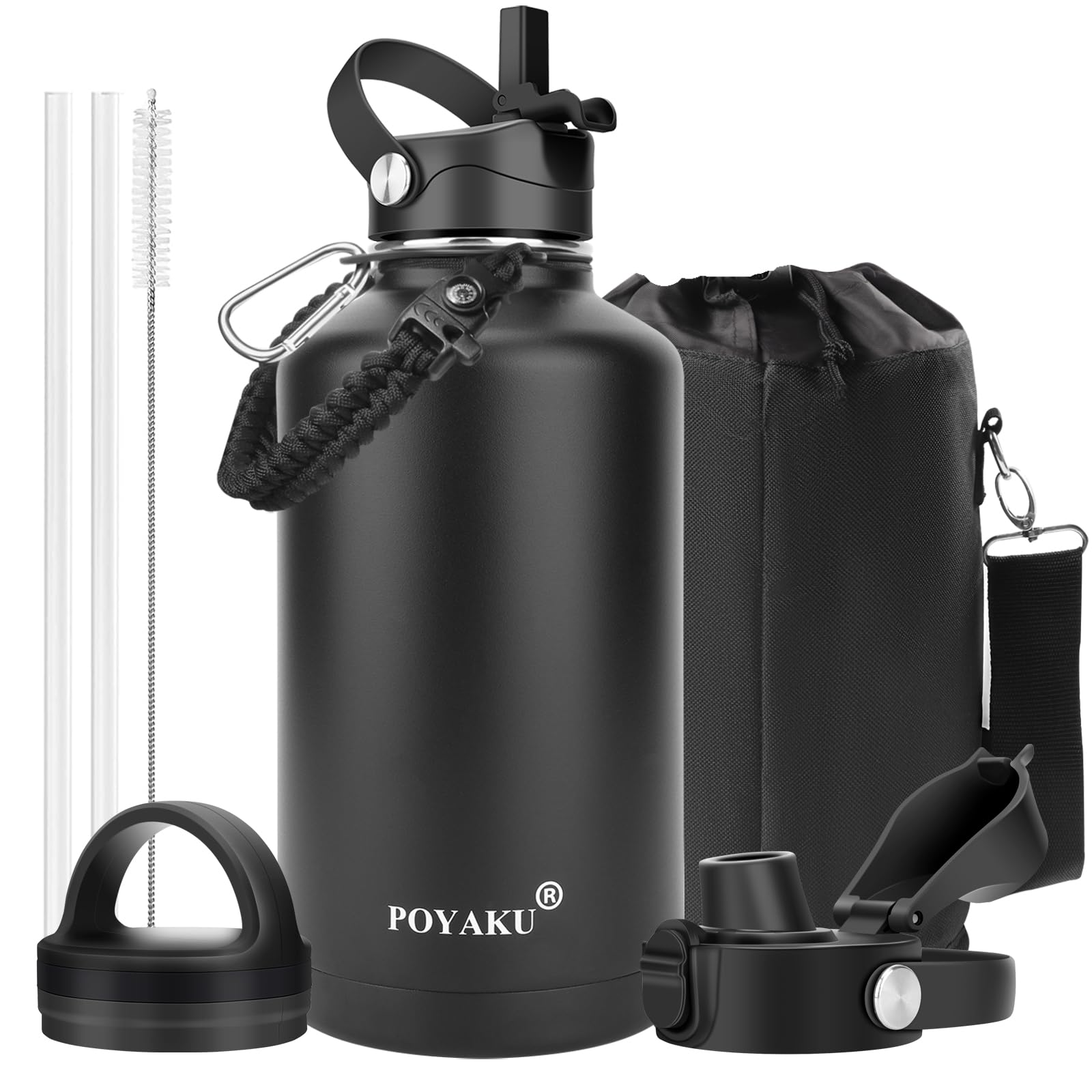 Water Bottle Insulated 32oz 40oz 64oz 128oz Straw Lid Spout Lid & 3 Lids, Leak Proof, Vacuum Insulated,Stainless Steel Water Bottle Wide Mouth for Sports, Gym or Office