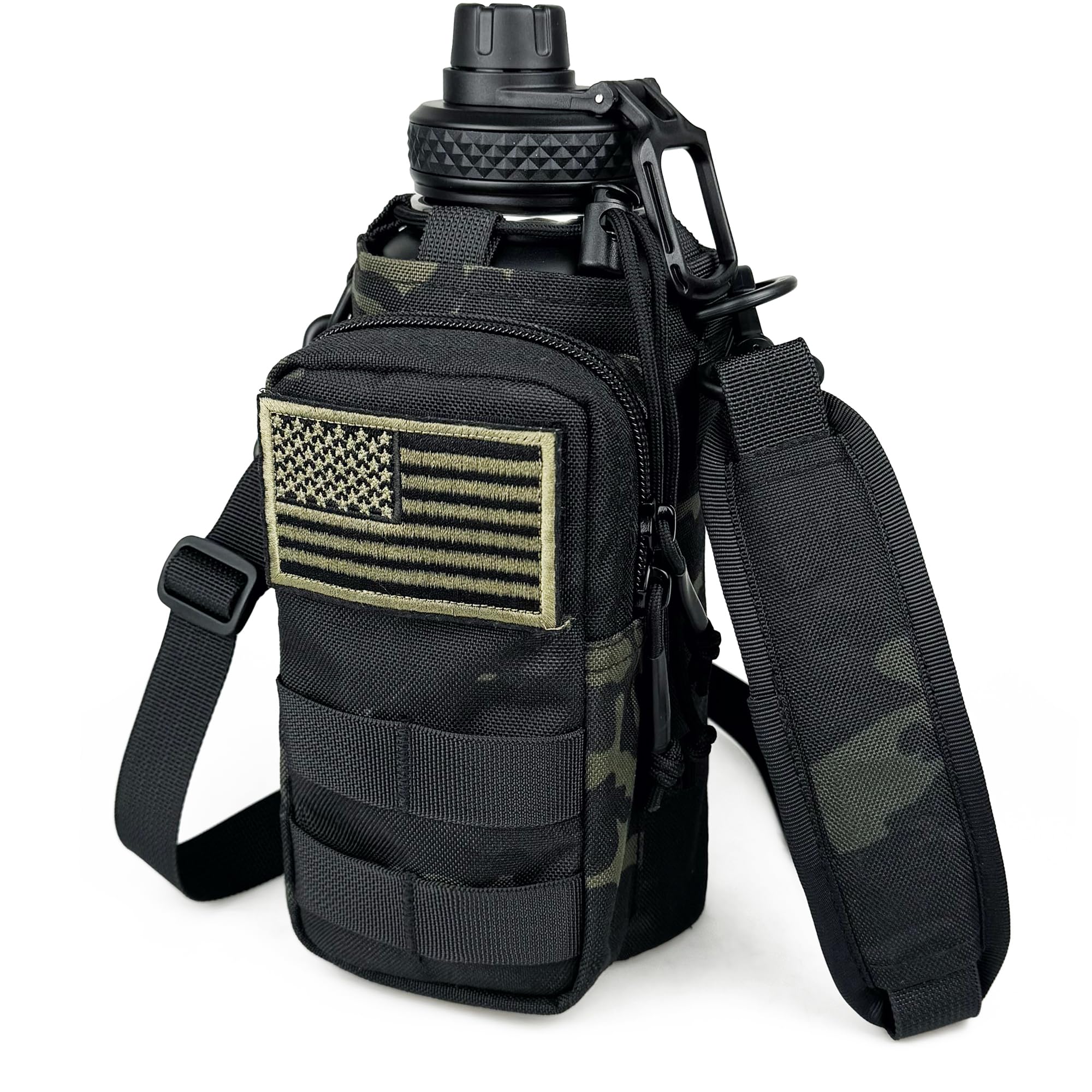 64 Oz Water Bottle with Sleeve - Half Gallon Big Insulated Water Jug with Strap Stainless Steel Gym Water Bottles for Men Sports Workout Hiking All Black