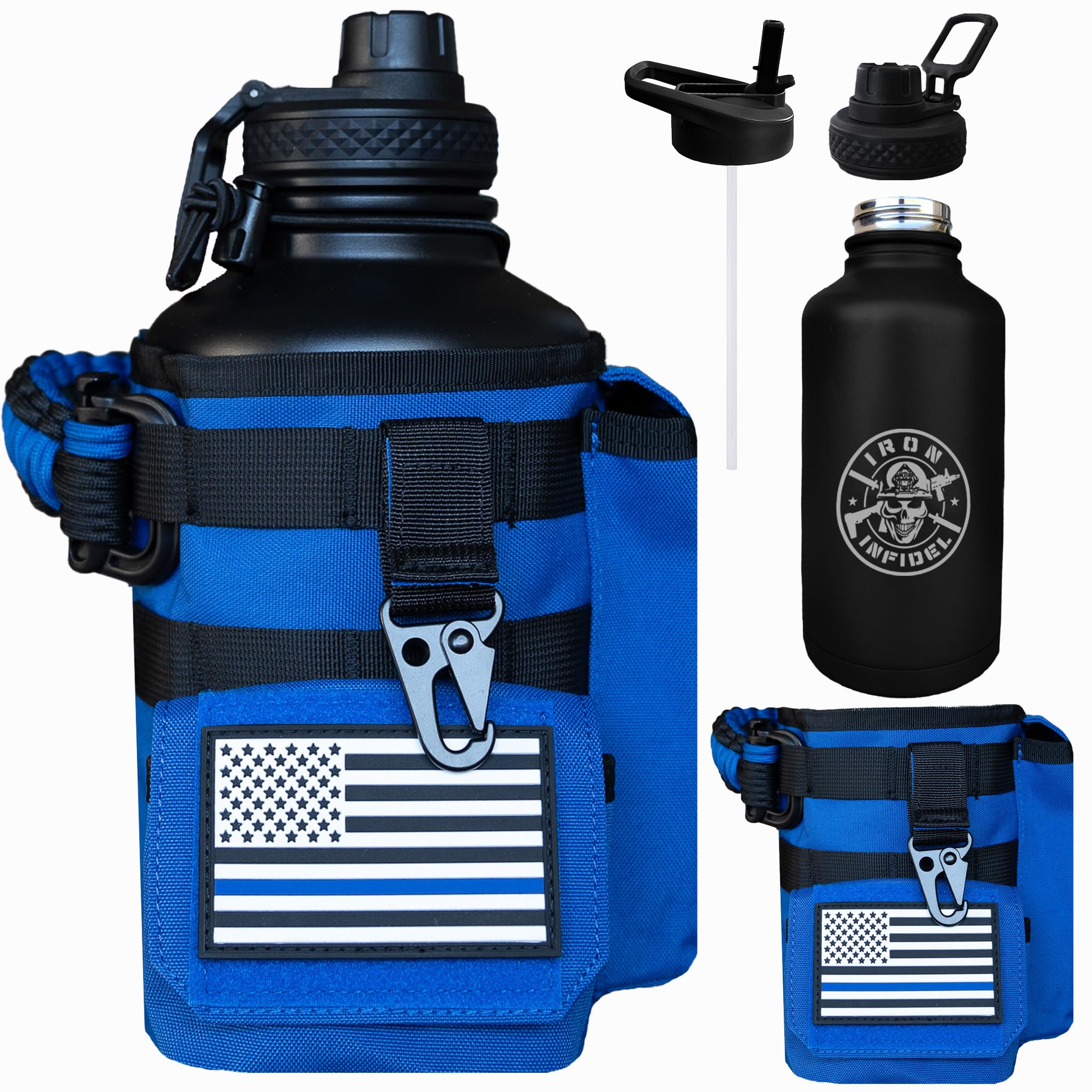 Iron Infidel Battle Bottle - Half Gallon Insulated Water Bottle with Paracord Handle - Large 64 oz Stainless Steel Water Jug & Rugged, Removable Sleeve For Keys, Wallet, Phone (OCP Camo 2 Liter)
