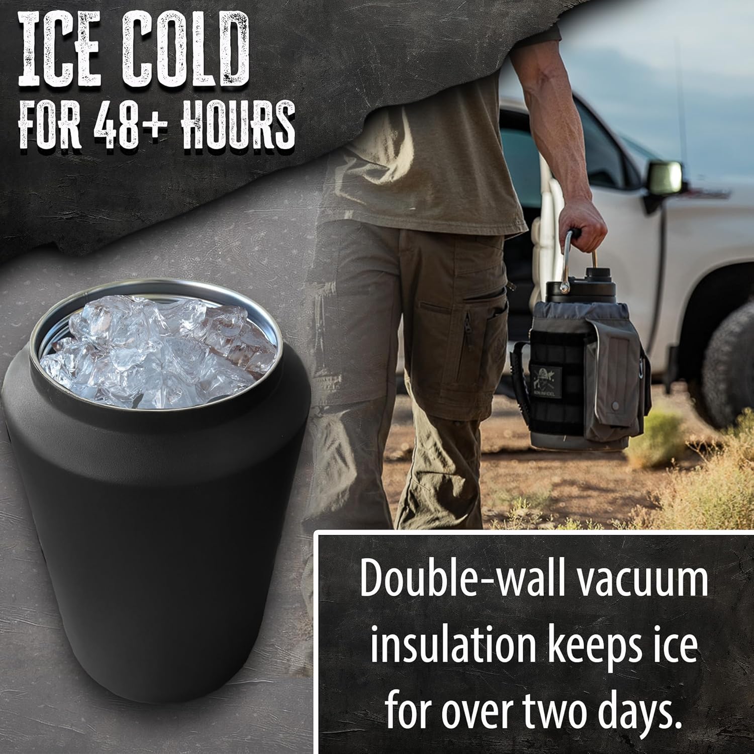 Iron Infidel Battle Bottle - One Gallon Insulated Water Bottle with Dual Carry Handles - 128 oz Tactical Stainless Steel Water Jug & Rugged Extra Large Sleeve With Storage (Betsy 128 Ounces)