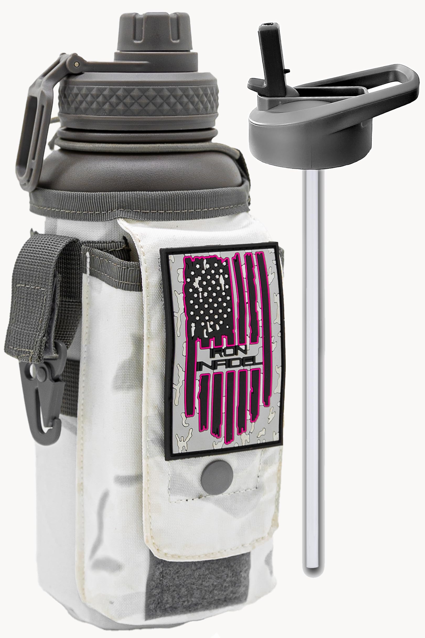 Iron Infidel Battle Bottle - Half Gallon Insulated Water Bottle with Paracord Handle - Large 64 oz Stainless Steel Water Jug & Rugged, Removable Sleeve For Keys, Wallet, Phone (OCP Camo 2 Liter)